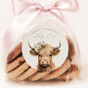 Sticker Rond Boho Highland Cow Anniversaire de enfant Party
