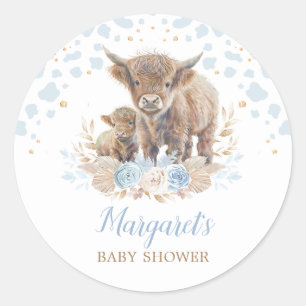 Sticker Rond Boho Highland Vache Floral Pampas Grass Baby Boy