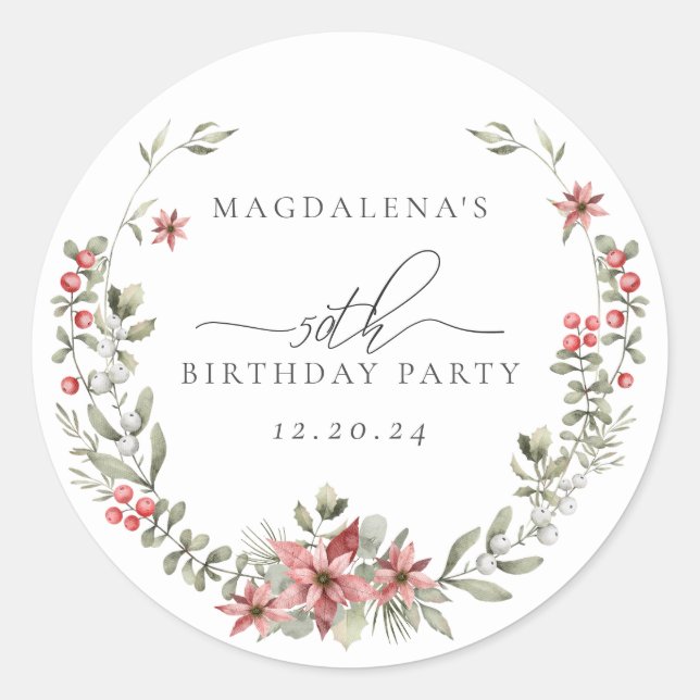 Sticker Rond Boho hiver verdure floral rouge 50e anniversaire (Devant)