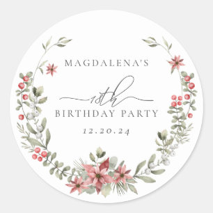 Sticker Rond Boho hiver verdure florale rouge 18e anniversaire