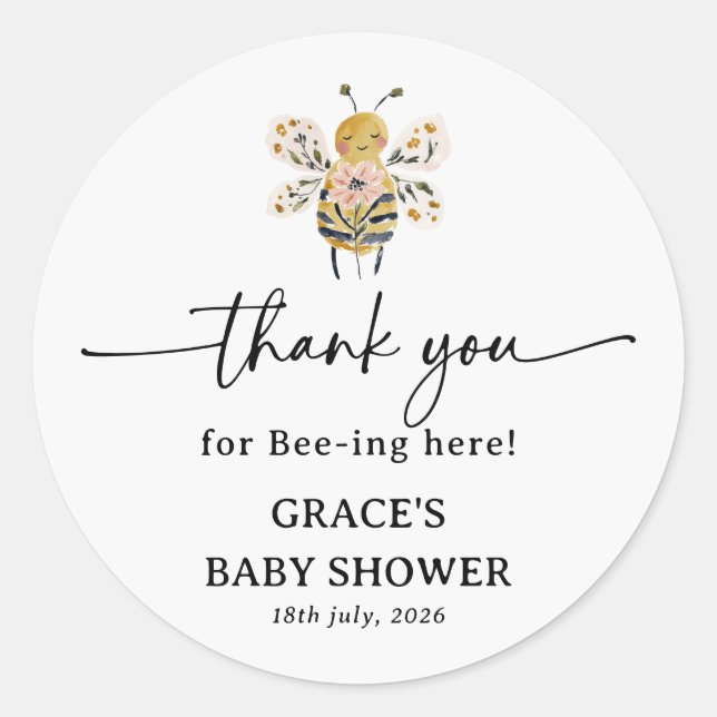 Sticker Rond Boho HoneyBee Baby Shower Thank You (Devant)