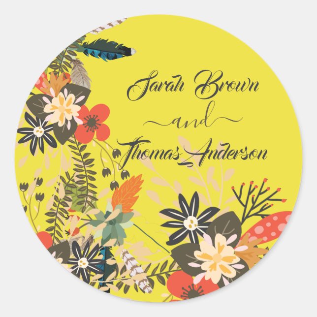 STICKER ROND BOHO JAUNE COLORÉ (Devant)