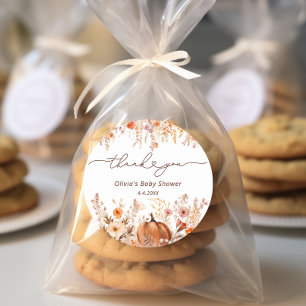 Sticker Rond Boho Little Citrouille Automne Fleur sauvage Merci