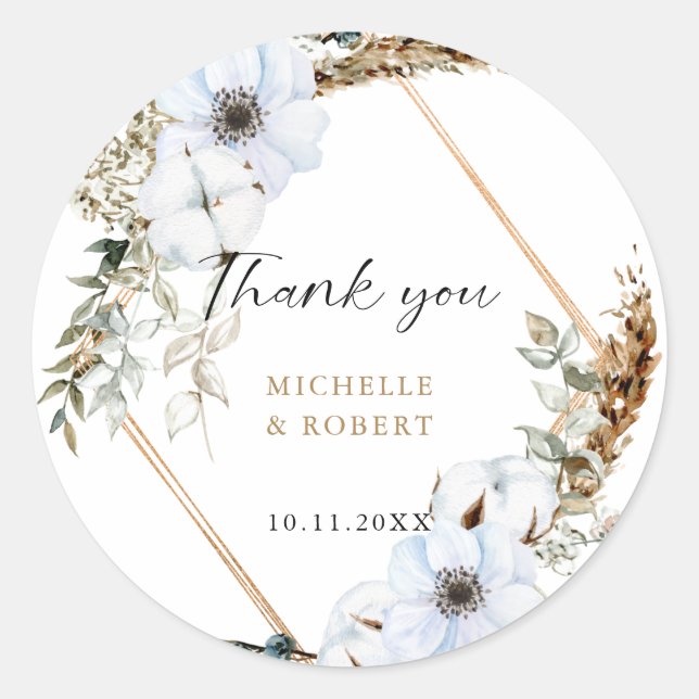 Sticker Rond Boho Mariage Frame Floral Mariage de automne Éléga (Devant)