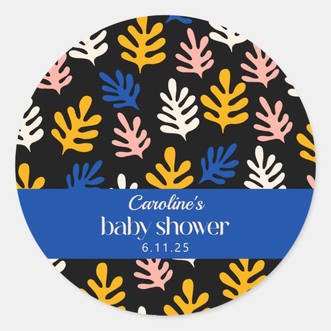 Sticker Rond Boho Matisse Baby shower Botanique Bleu Personnali (Devant)