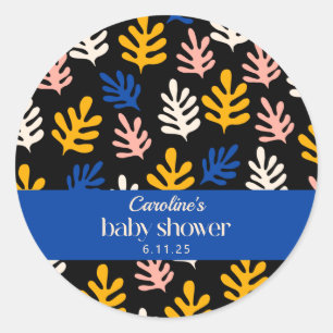 Sticker Rond Boho Matisse Baby shower Botanique Bleu Personnali