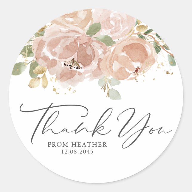 Sticker Rond Boho Mauve Peach Flowers Anniversaire Merci (Devant)