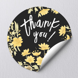 Sticker Rond Boho Merci Automne Jaune Noir Floral