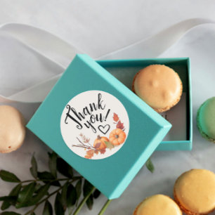 Sticker Rond Boho Merci Automne Orange Citrouille Aquarelle