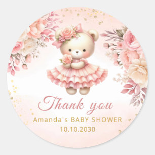 Sticker Rond Boho mignon ours Teddy fille Baby shower Merci