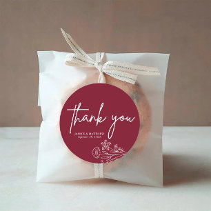 Sticker Rond Boho Minimaliste Bourgogne Merci Mariage Faveur