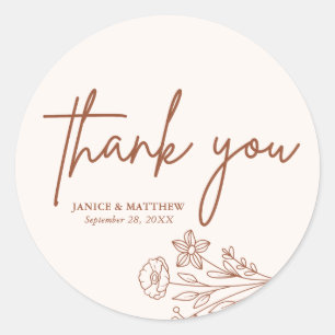Sticker Rond Boho Minimaliste Terracotta Merci Mariage Faveur