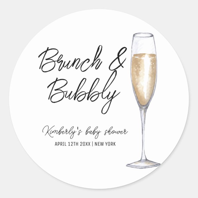 Sticker Rond Boho minimum Champagne Brunch Baby shower Bubbly (Devant)