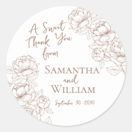 Sticker Rond Boho Mocha Mousse Fleur Mariage Cadeau de Remercie