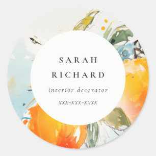 Sticker Rond Boho moderne Abstrait Sketchy Orange Garden