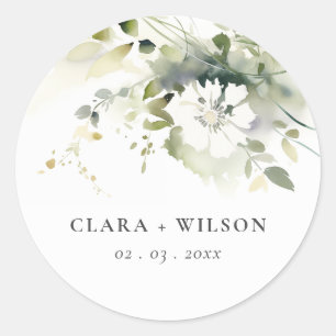 Sticker Rond Boho moderne Abstrait vert blanc Mariage floral