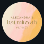 Sticker Rond Boho moderne aquarelle rose Bat mitzvah jaune<br><div class="desc">Autocollant moderne Boho Aquarelle rose Jaune Bat mitzvah Personnalisé Classic Rond</div>