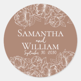 Sticker Rond Boho Moderne Mocha Mousse Elégant Mariage Rustique