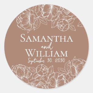 Sticker Rond Boho Moderne Mocha Mousse Elégant Mariage Rustique