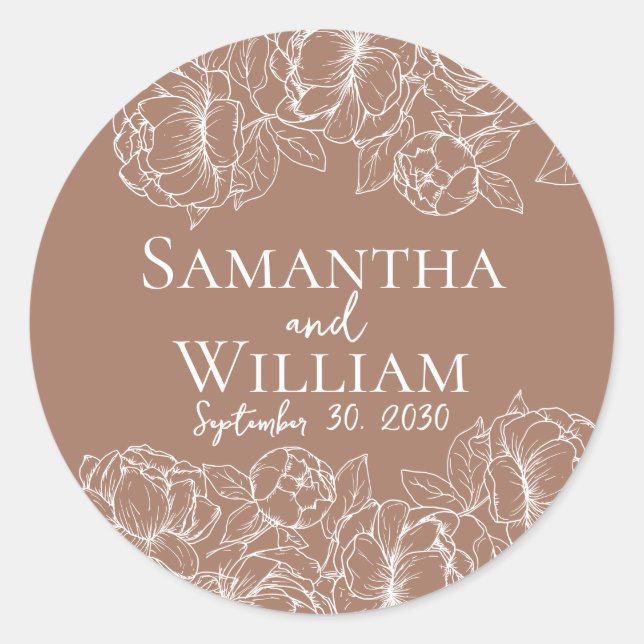 Sticker Rond Boho Moderne Mocha Mousse Elégant Mariage Rustique (Devant)