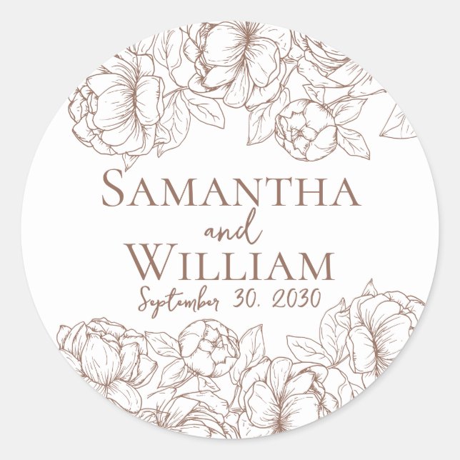 Sticker Rond Boho Moderne Mocha Mousse Elégant Mariage Rustique (Devant)