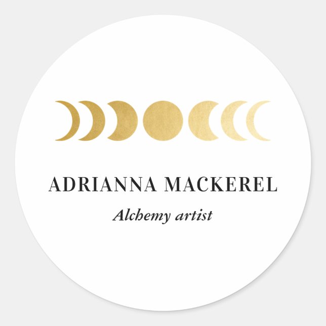 Sticker Rond Boho Moon Phase Faux Gold Foil Moderne Carré Stic (Devant)