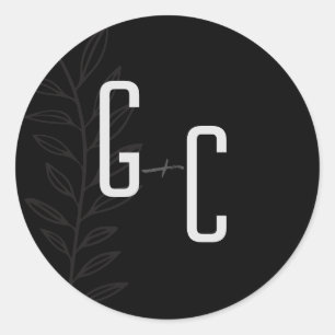 Sticker Rond Boho noir et blanc Vintage Mariage botanique Cla