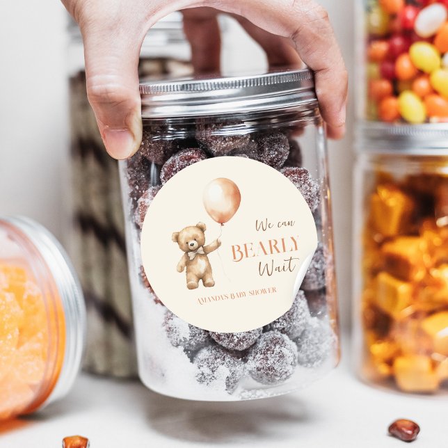 Sticker Rond Boho Nous Pouvons Attendre Bearly Beige Oear Baby  (Créateur téléchargé)