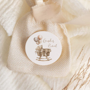 Sticker Rond Boho Nursery Beige Balloons Révélation de genre