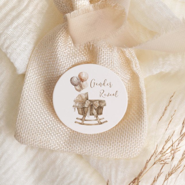 Sticker Rond Boho Nursery Beige Balloons Révélation de genre (Créateur téléchargé)
