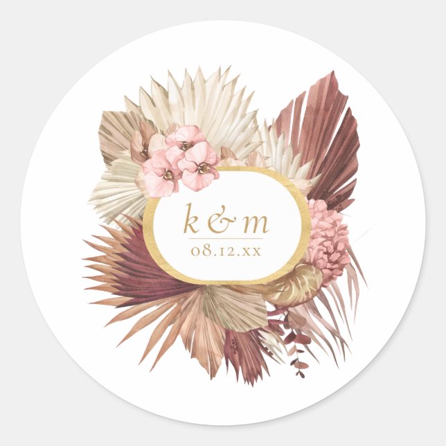 Sticker Rond Boho Oasis Mariage Floral Frame ID959 (Devant)