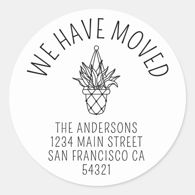 Sticker Rond Boho Our New Address House Plante Moving (Devant)