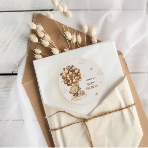 Sticker Rond Boho Ours Baby shower Beige Tan