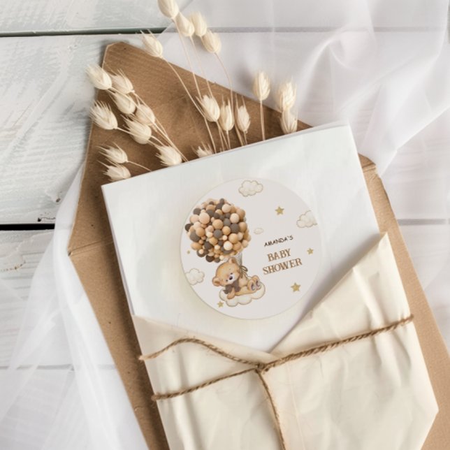 Sticker Rond Boho Ours Baby shower Beige Tan (Créateur téléchargé)