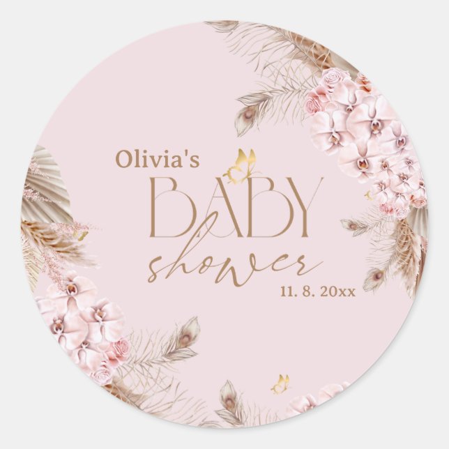 Sticker Rond  Boho Pampas Grass Baby Shower (Devant)