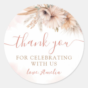 Sticker Rond Boho Pampas Grass Baby shower Floral Merci