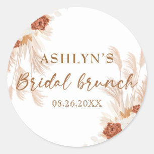 Sticker Rond Boho Pampas Herbe Élégante Bridal Brunch Terracott