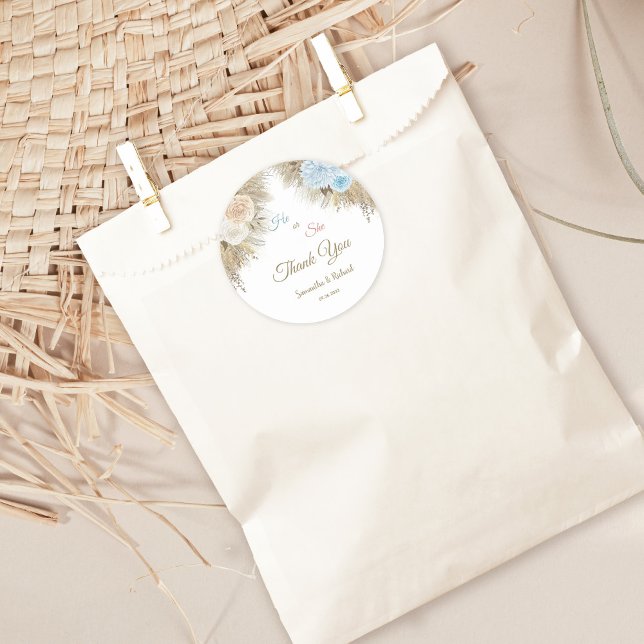 Sticker Rond Boho Pampas Herbe Genre Révéler Merci (Créateur téléchargé)