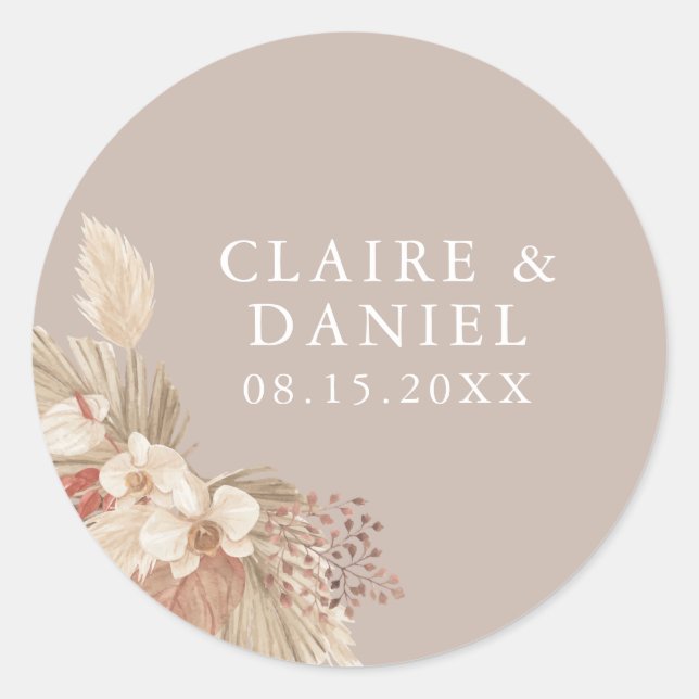 Sticker Rond Boho Pampas Mariage Neutralité Grass (Devant)