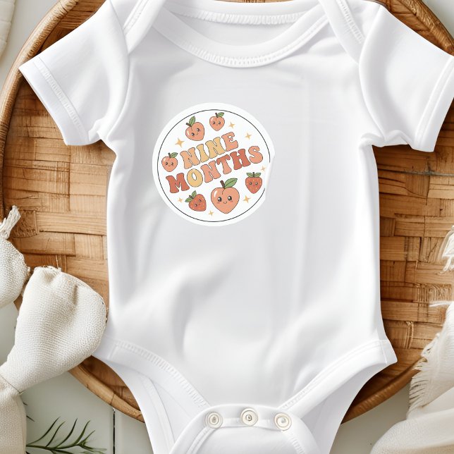 Sticker Rond Boho Peach fraise bébé neuf mois étape importante (Créateur téléchargé)