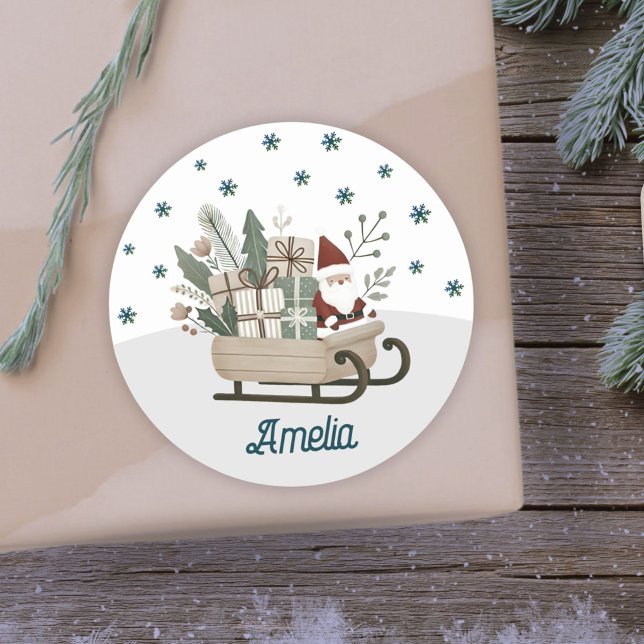 Sticker Rond Boho Père Noël sur la seligh avec des cadeaux Snow (Créateur téléchargé)