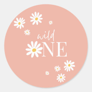 Sticker Rond Boho Pink Daisy Wild Un 1er anniversaire