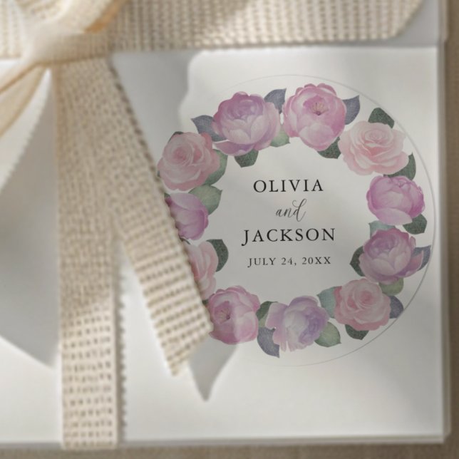 Sticker Rond Boho Pink Floral Watercolor Wedding (Créateur téléchargé)