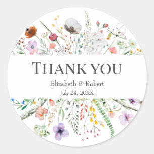 Sticker Rond Boho Prairie de Fleurs Ronde Mariage Merci