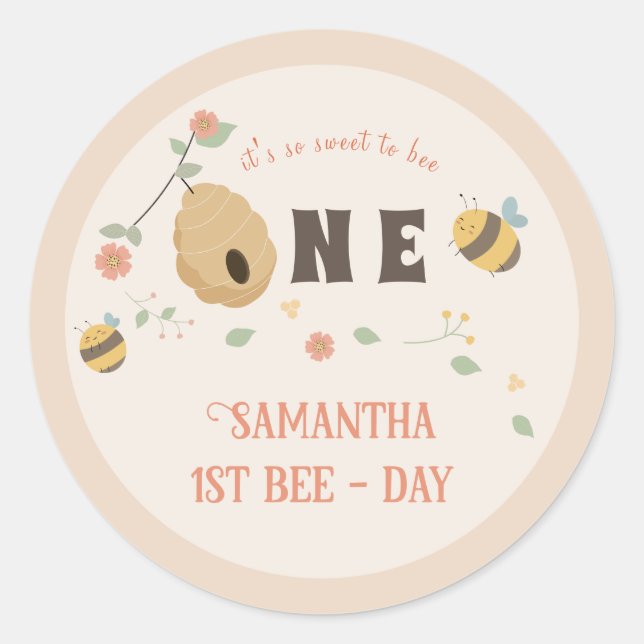 Sticker Rond Boho Premier jour d'abeille 1er anniversaire d'abe (Devant)