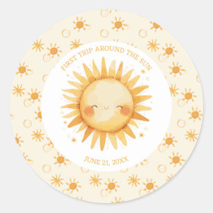 Sticker Rond Boho Premier Voyage Autour Du Soleil 1Er Anniversa