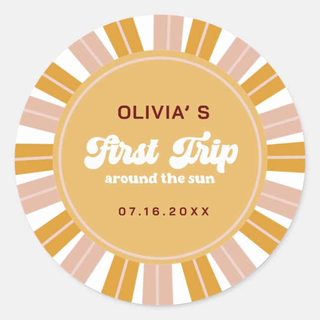 Sticker Rond Boho Premier voyage autour du soleil 1er anniversa (Devant)