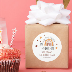 Sticker Rond Boho Première Fille d'anniversaire Ms Onederful