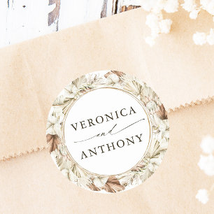 Sticker Rond Boho Protea Pampas Grass Mariage Floral