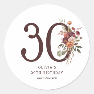 Sticker Rond Boho Pumpkin Automne Fleurir 30e Anniversaire
